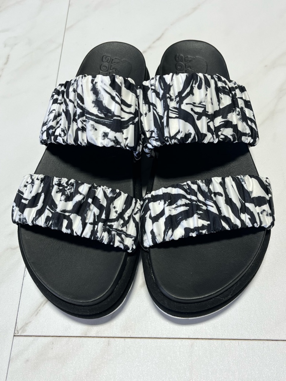 Sorel Women's Roaming Two Strap Slide platform Sandals Black White Size 8